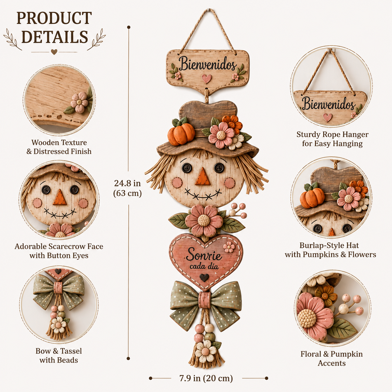 Lighted Fall Scarecrow Door Hanging Decor