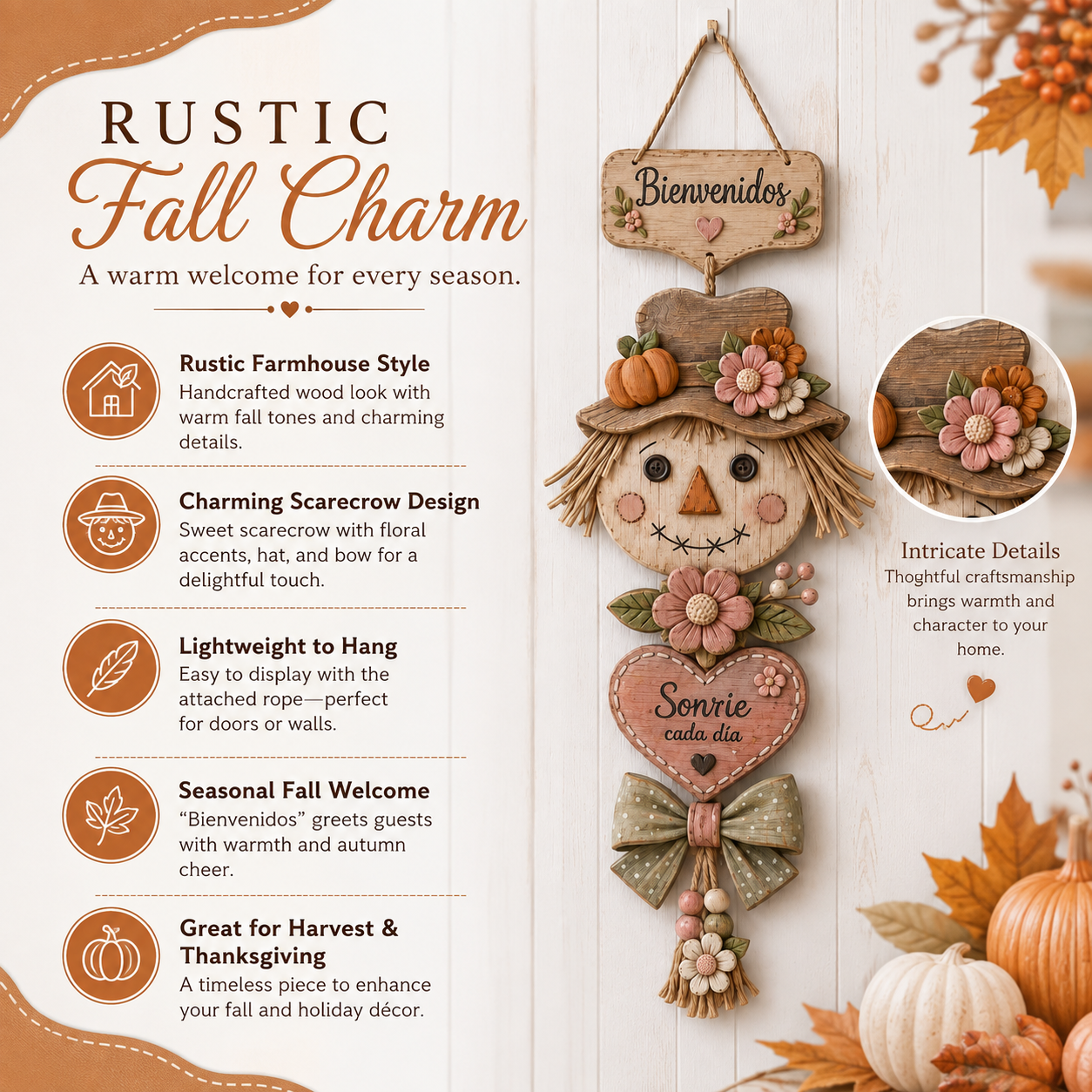 Lighted Fall Scarecrow Door Hanging Decor