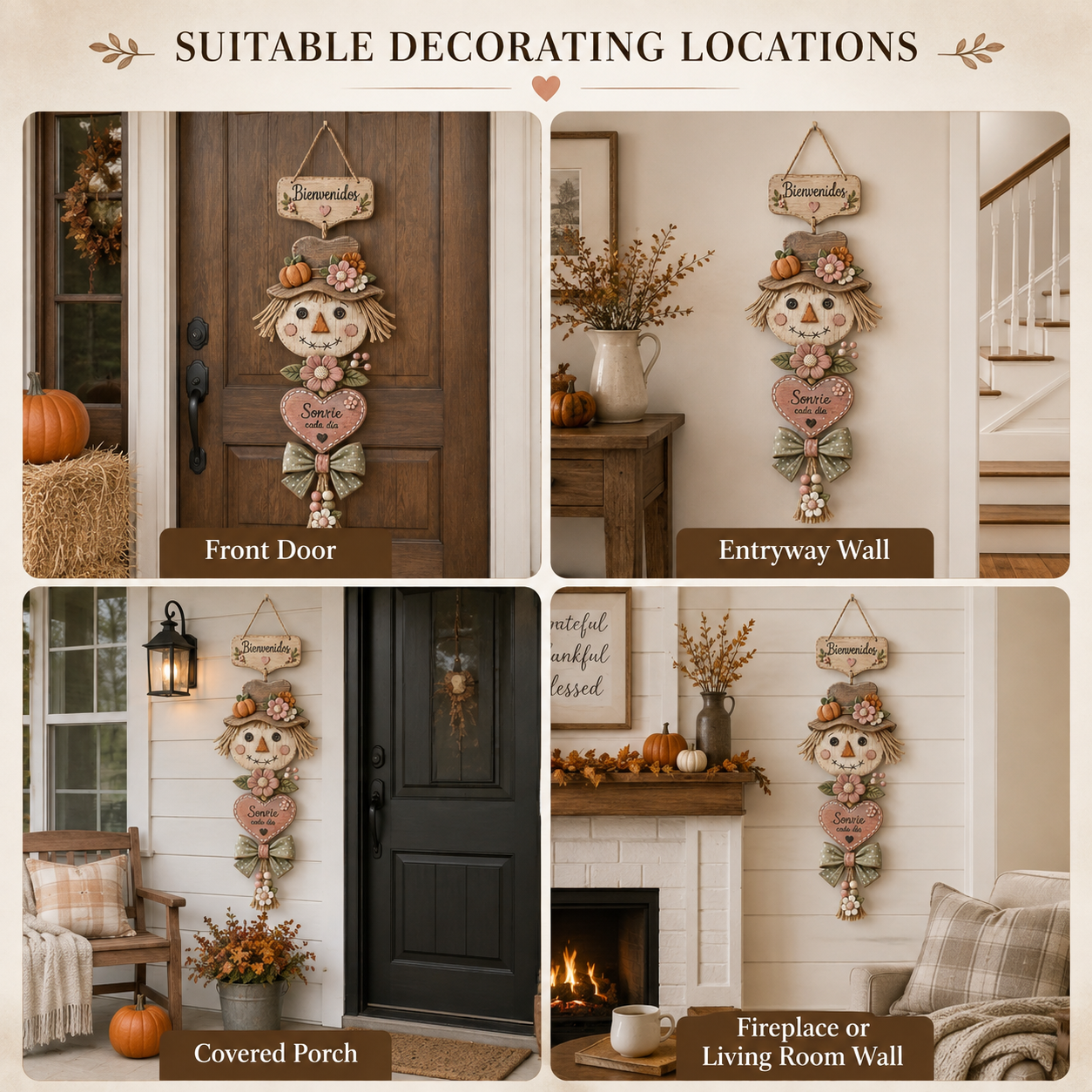 Lighted Fall Scarecrow Door Hanging Decor