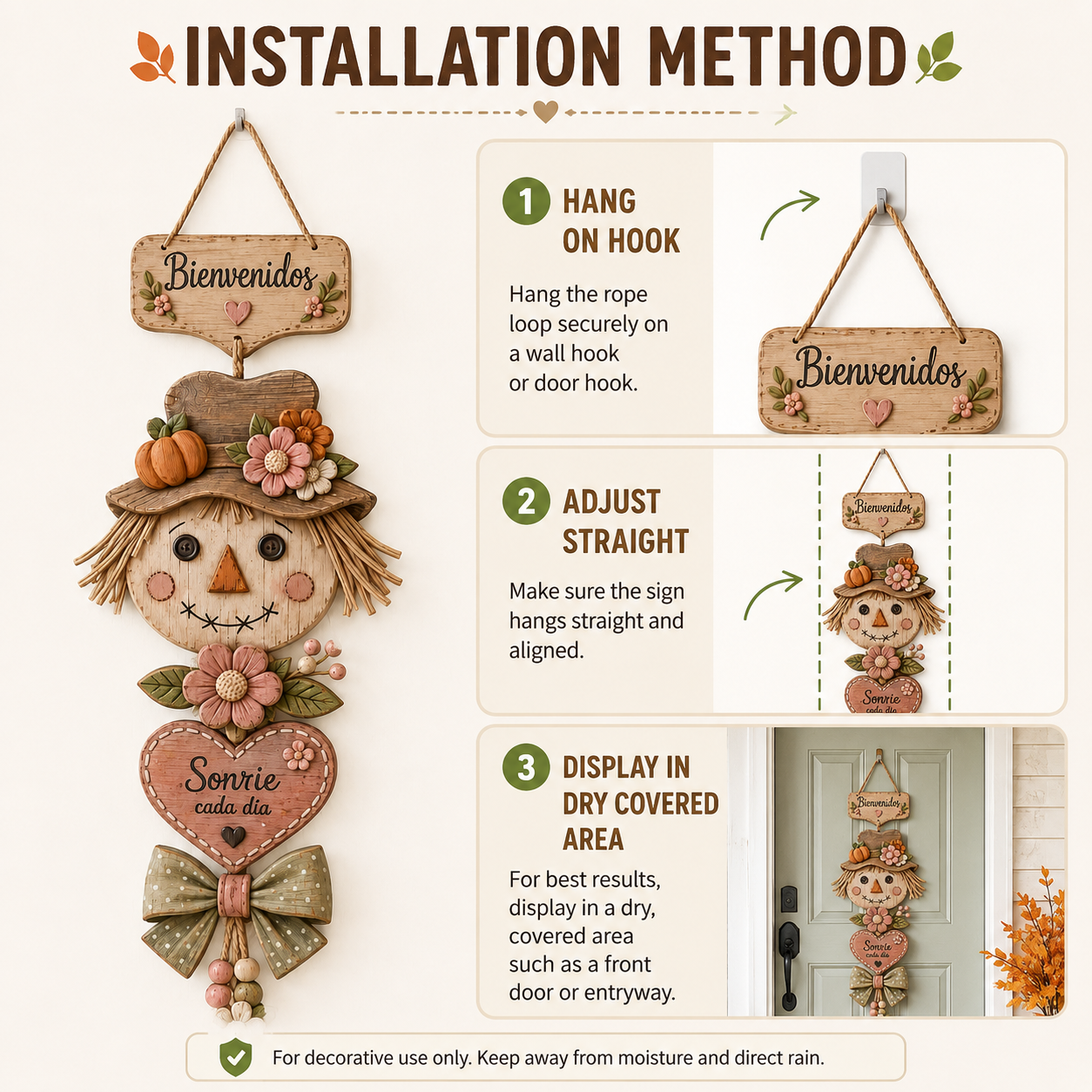 Lighted Fall Scarecrow Door Hanging Decor