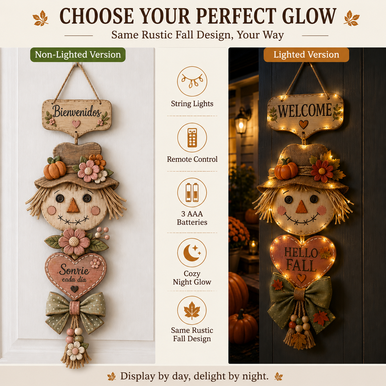 Lighted Fall Scarecrow Door Hanging Decor