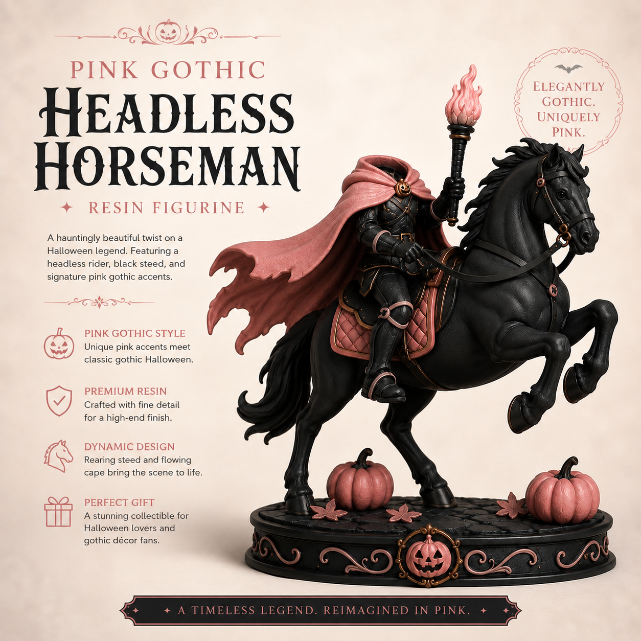 Pink Gothic Headless Horseman Figurine
