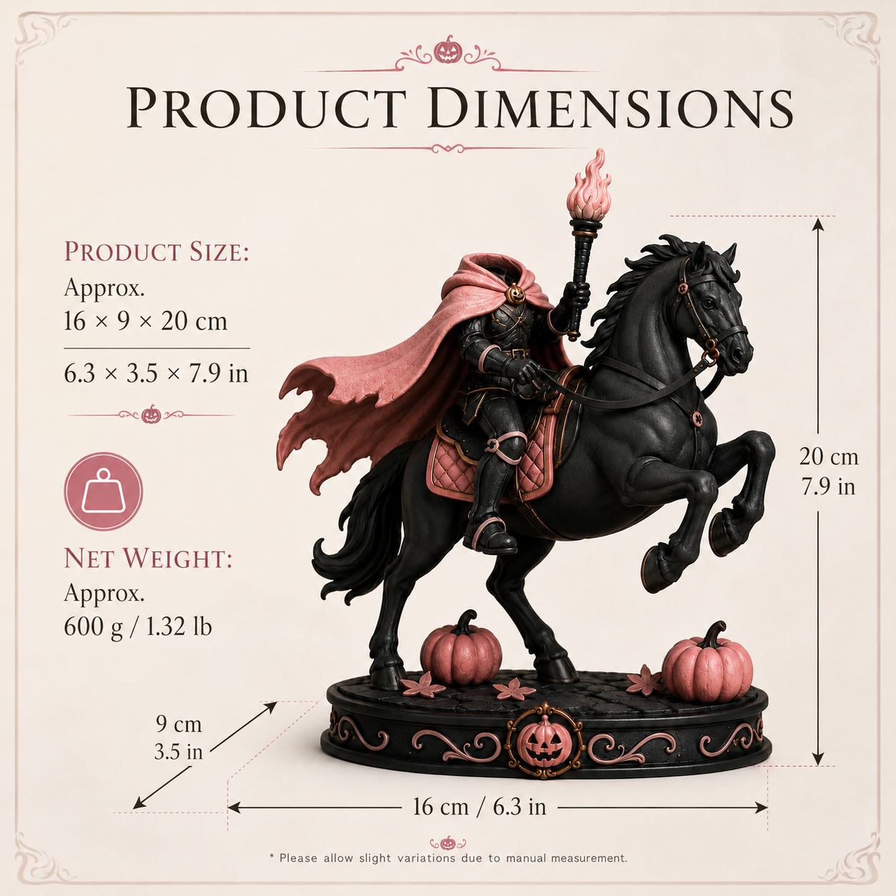 Pink Gothic Headless Horseman Figurine