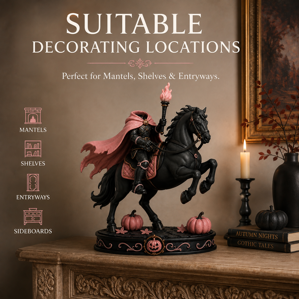 Pink Gothic Headless Horseman Figurine