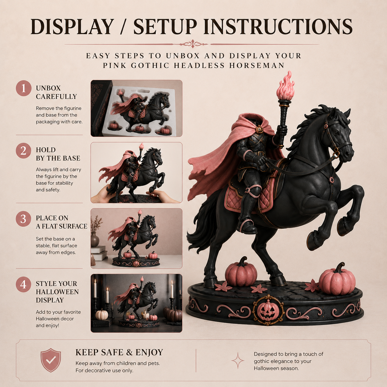 Pink Gothic Headless Horseman Figurine