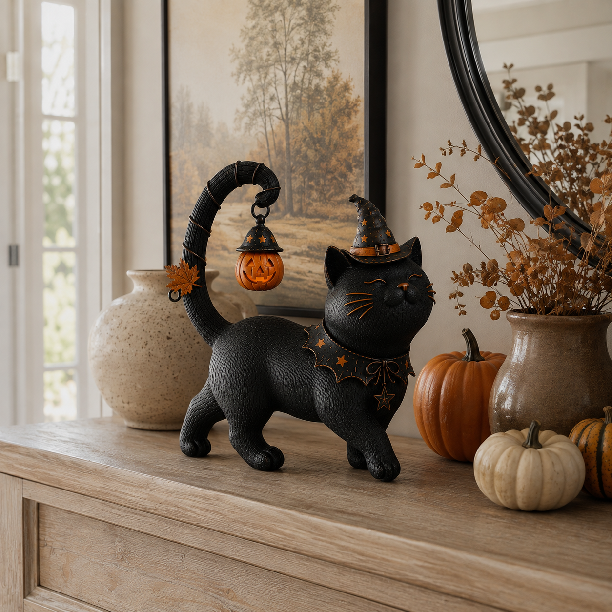 Lighted Witch Cat Halloween Decor