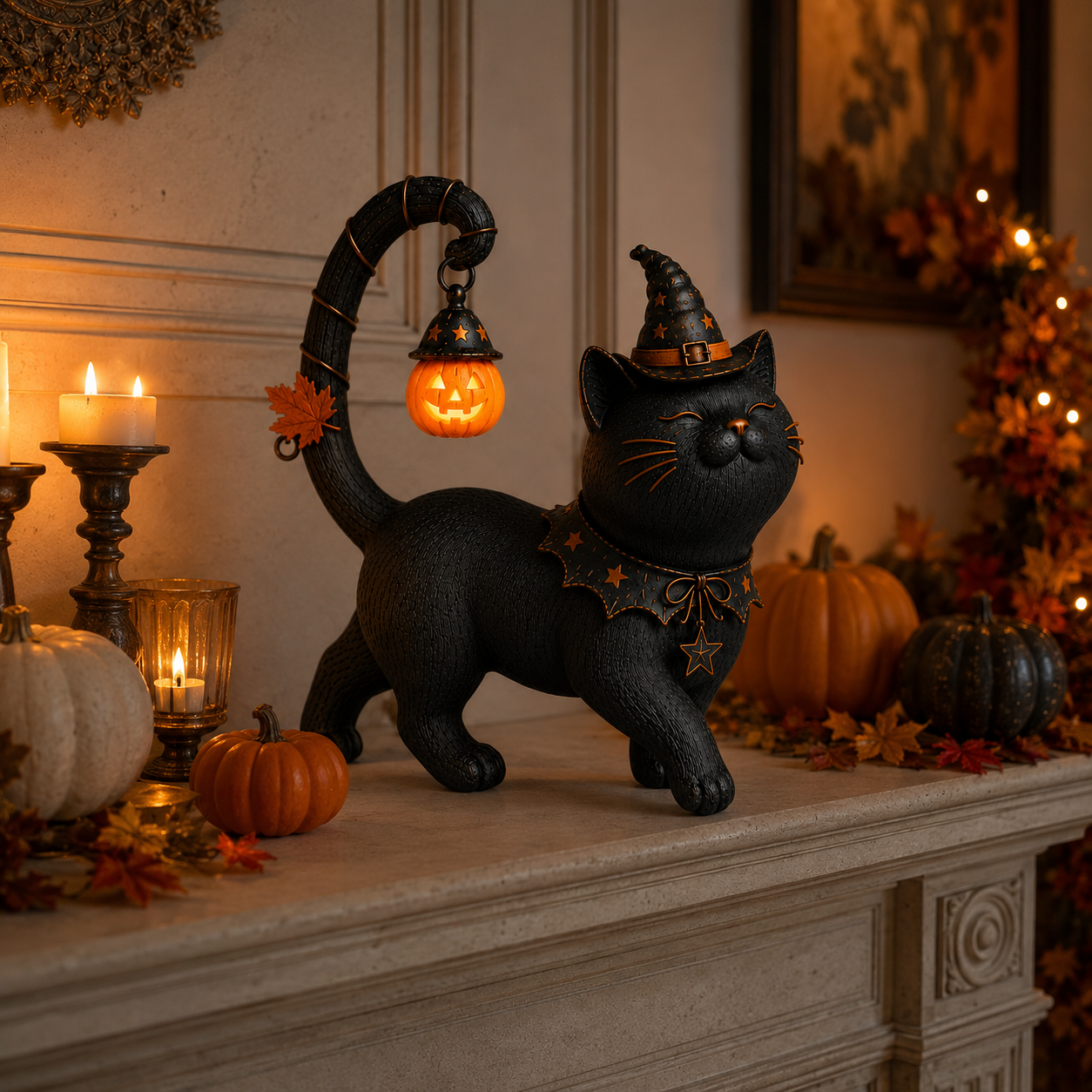 Lighted Witch Cat Halloween Decor
