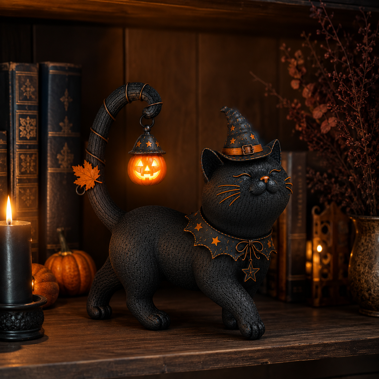 Lighted Witch Cat Halloween Decor