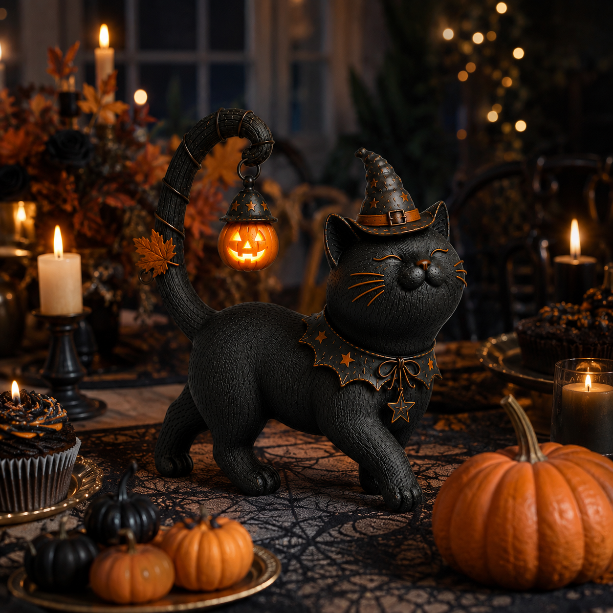 Lighted Witch Cat Halloween Decor