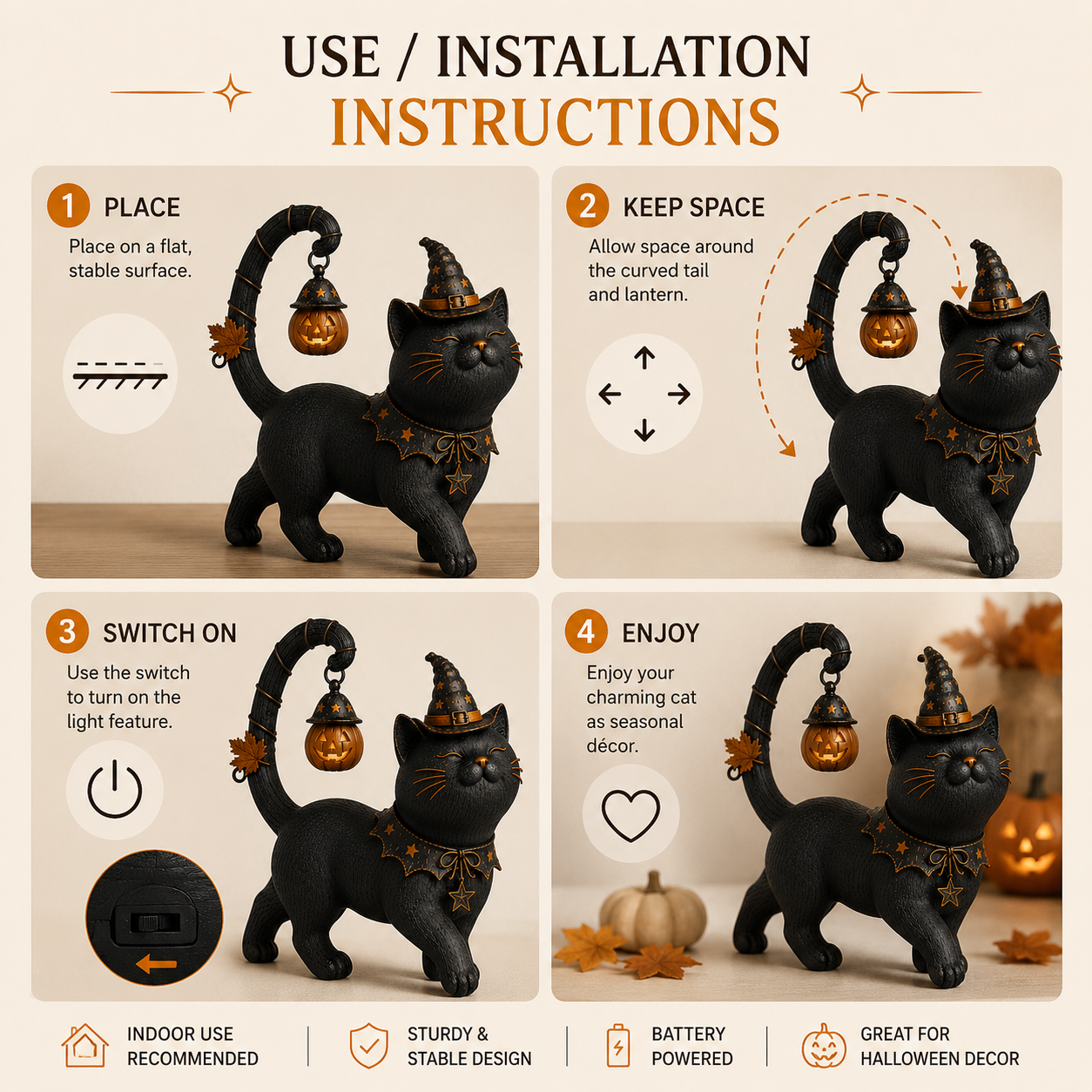 Lighted Witch Cat Halloween Decor