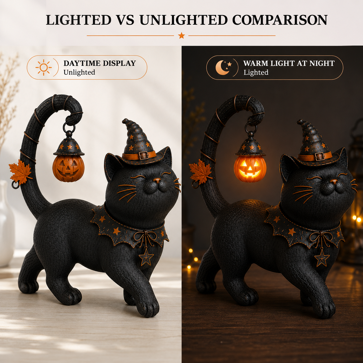 Lighted Witch Cat Halloween Decor