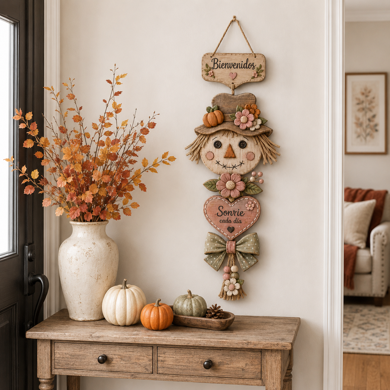 Lighted Fall Scarecrow Door Hanging Decor