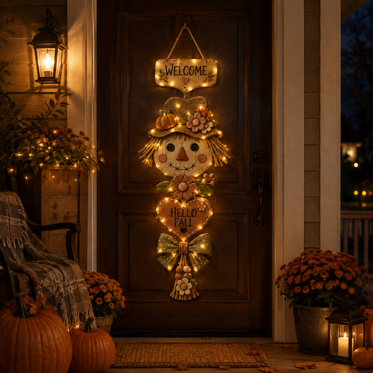 Lighted Fall Scarecrow Door Hanging Decor