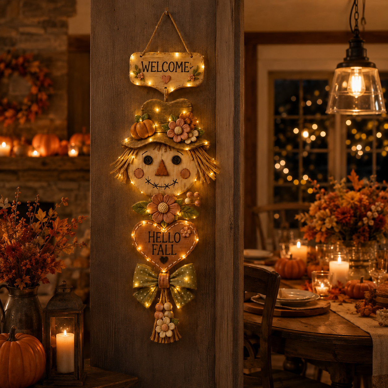 Lighted Fall Scarecrow Door Hanging Decor