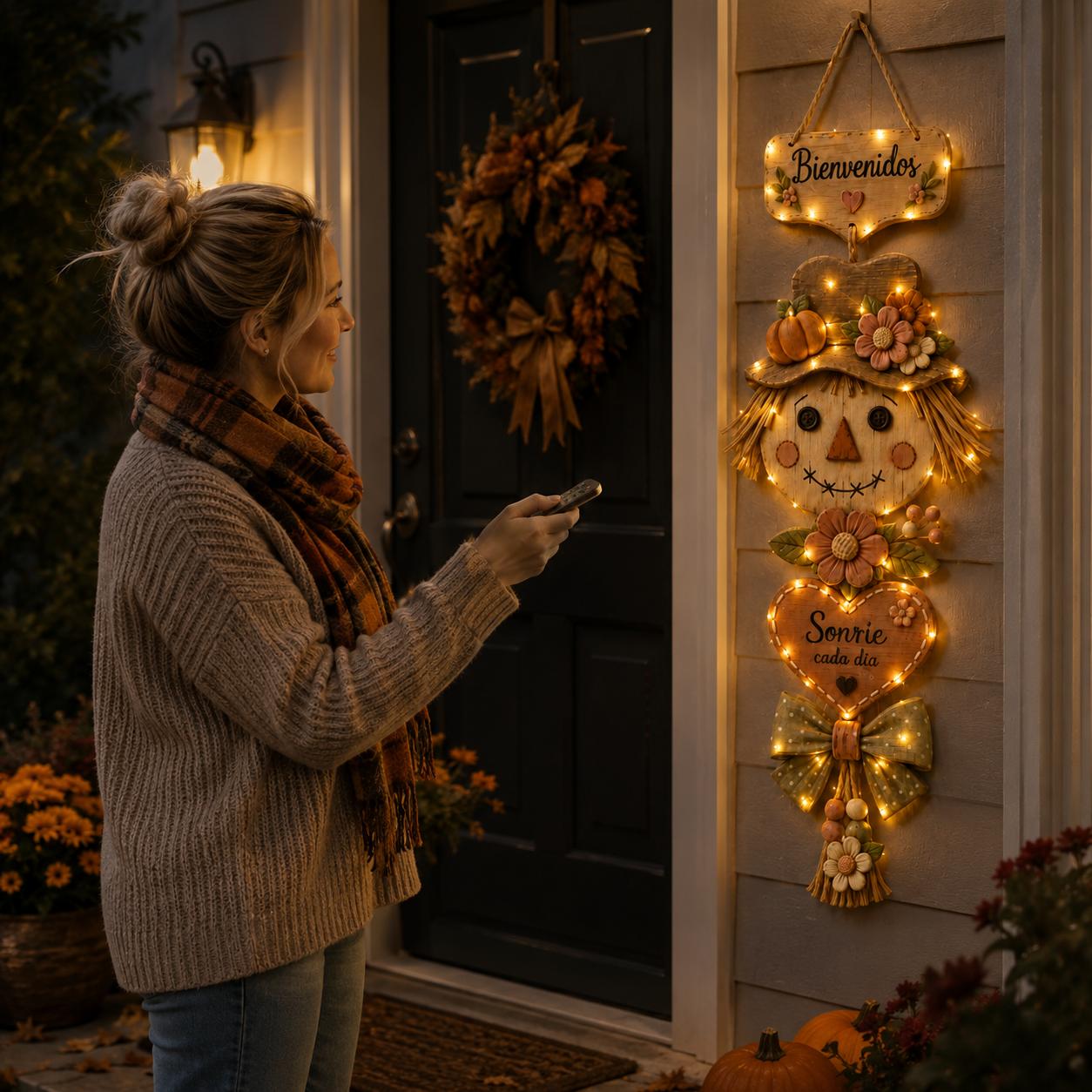 Lighted Fall Scarecrow Door Hanging Decor
