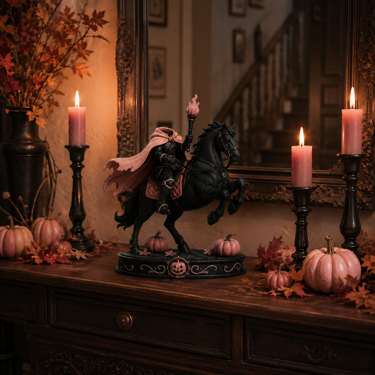 Pink Gothic Headless Horseman Figurine