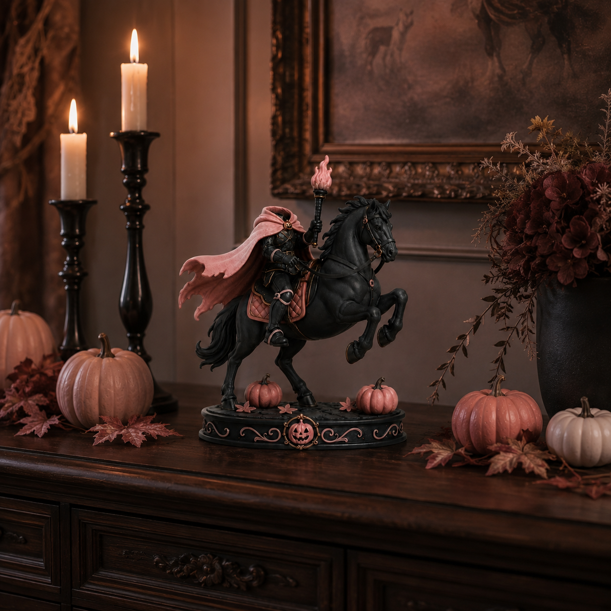 Pink Gothic Headless Horseman Figurine