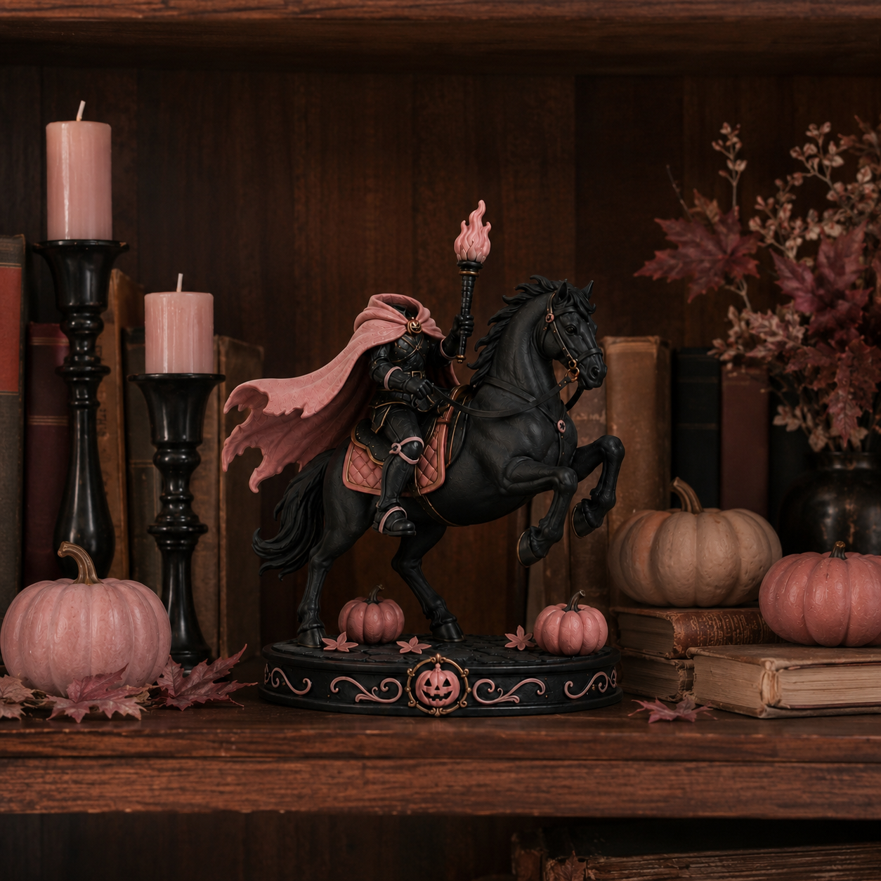 Pink Gothic Headless Horseman Figurine