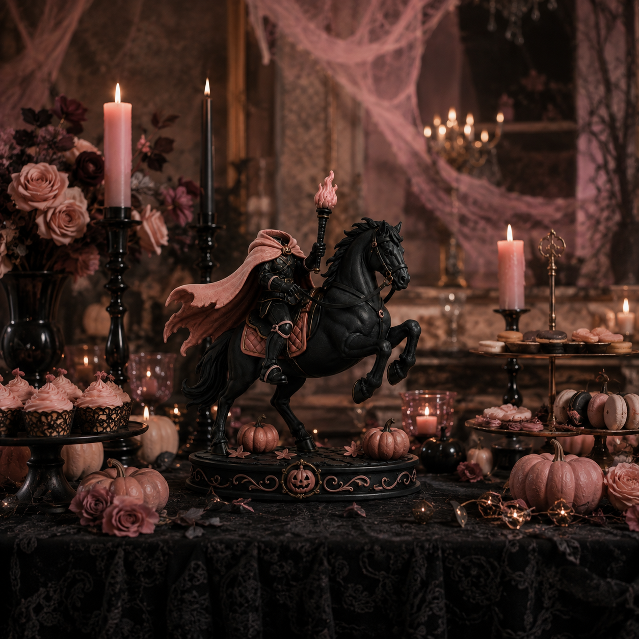 Pink Gothic Headless Horseman Figurine