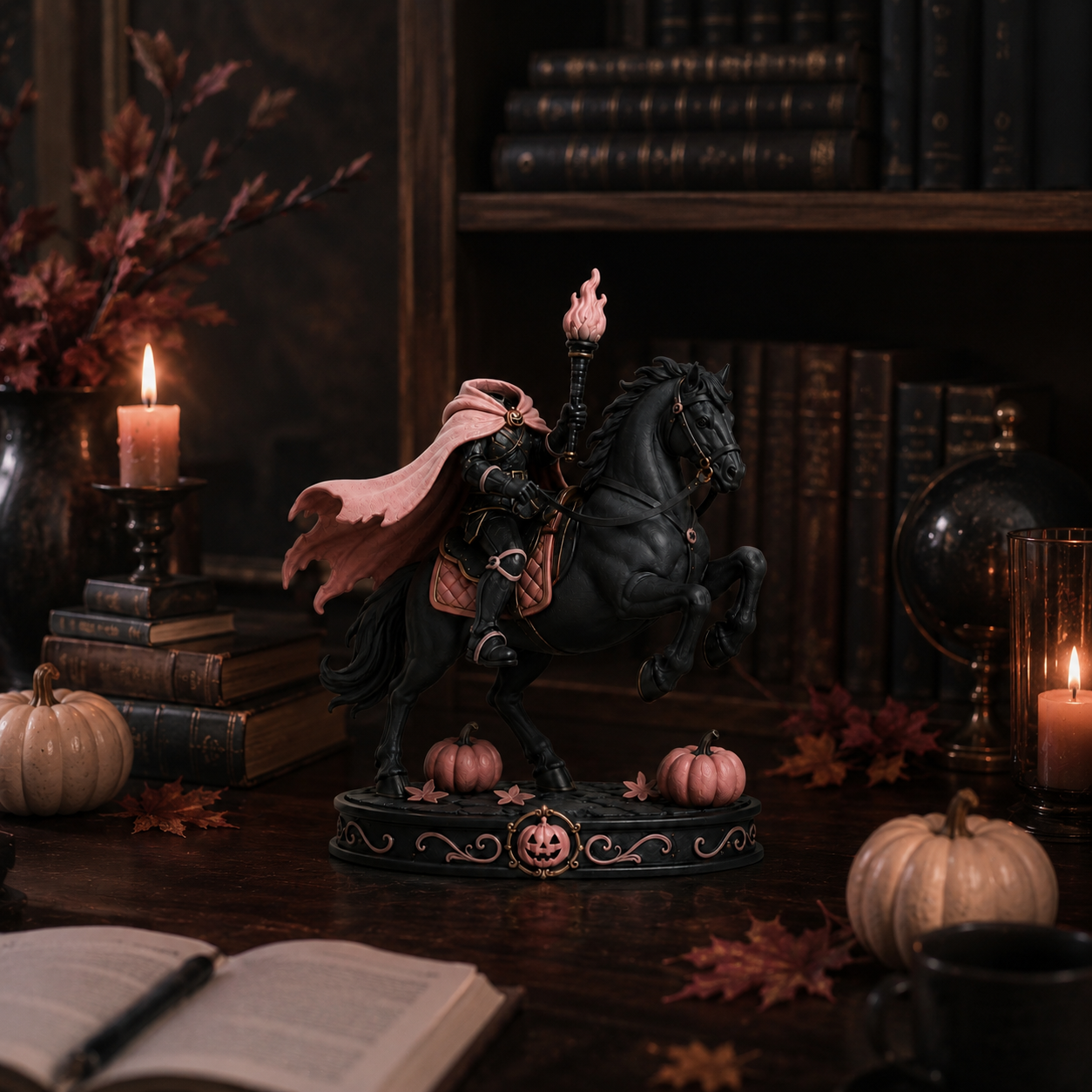 Pink Gothic Headless Horseman Figurine