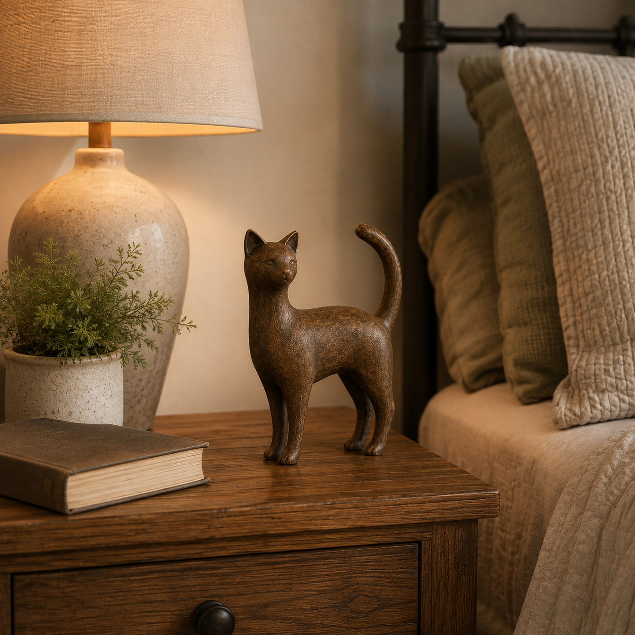 Rustic Brown Cat Figurine
