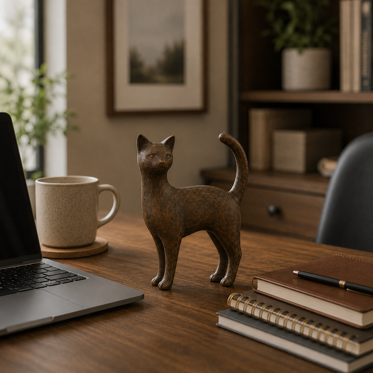 Rustic Brown Cat Figurine
