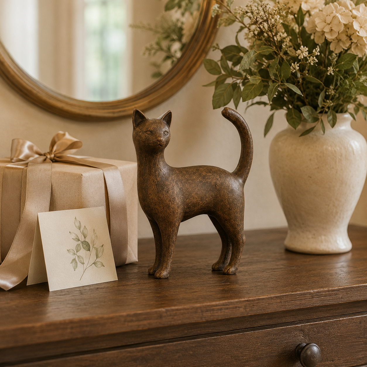 Rustic Brown Cat Figurine