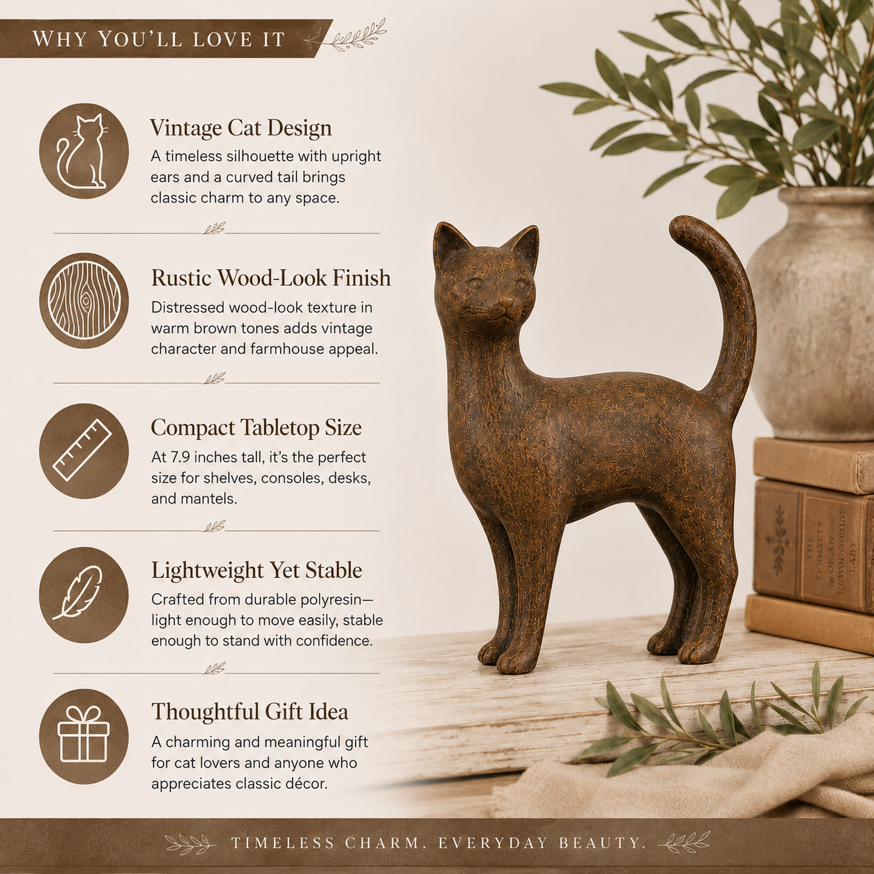 Rustic Brown Cat Figurine