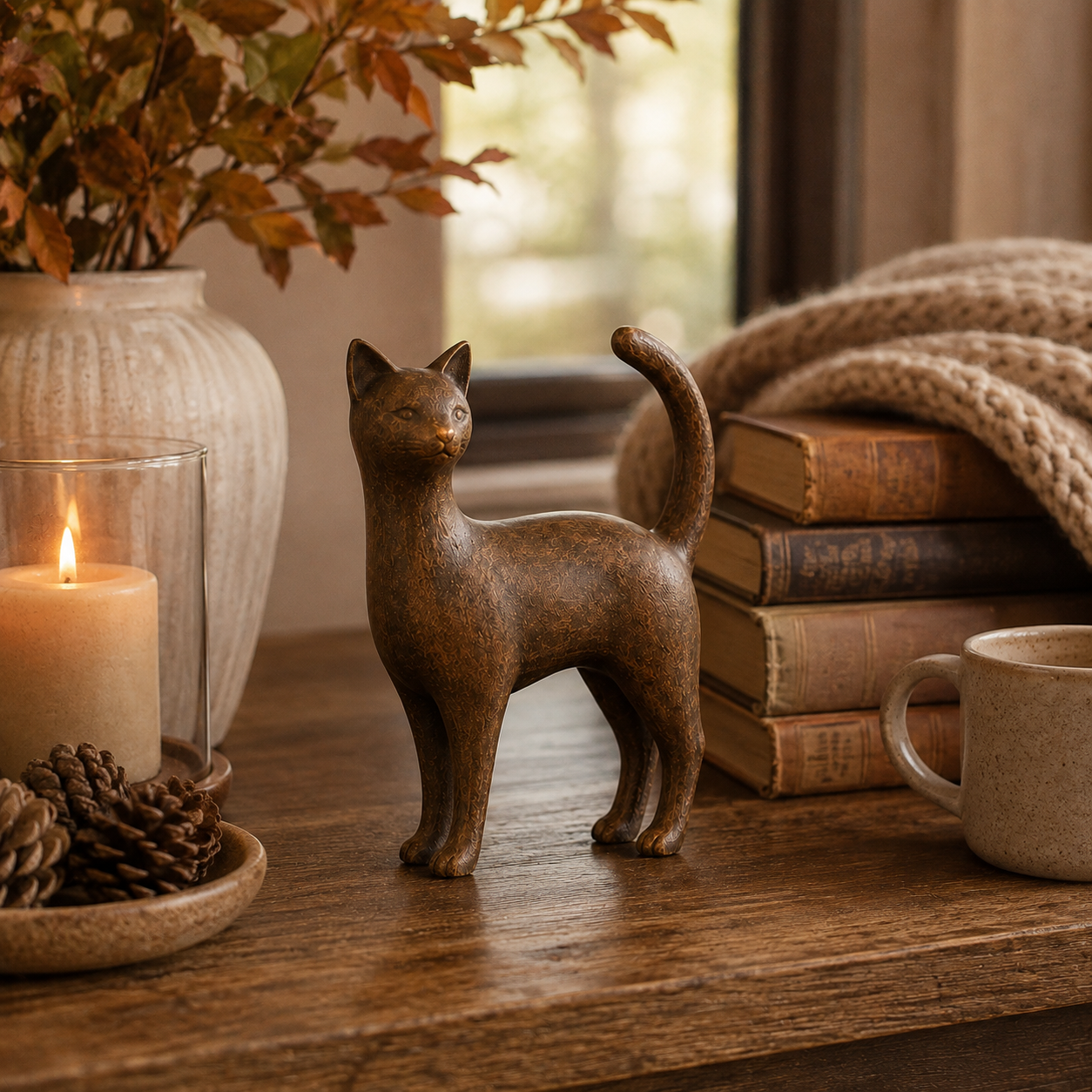 Rustic Brown Cat Figurine