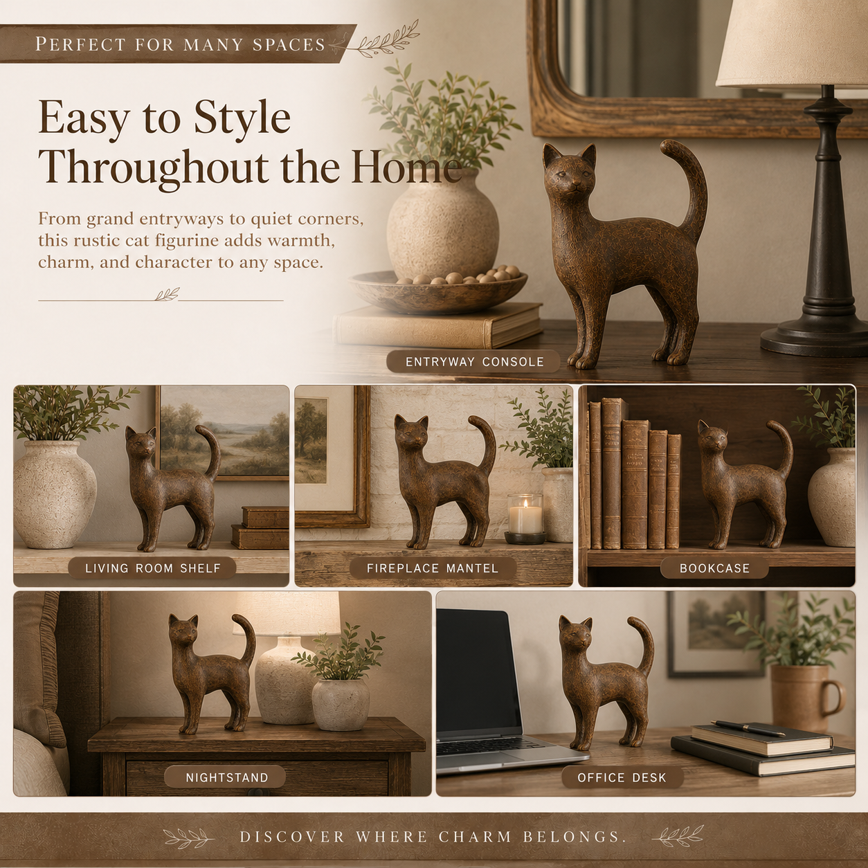 Rustic Brown Cat Figurine