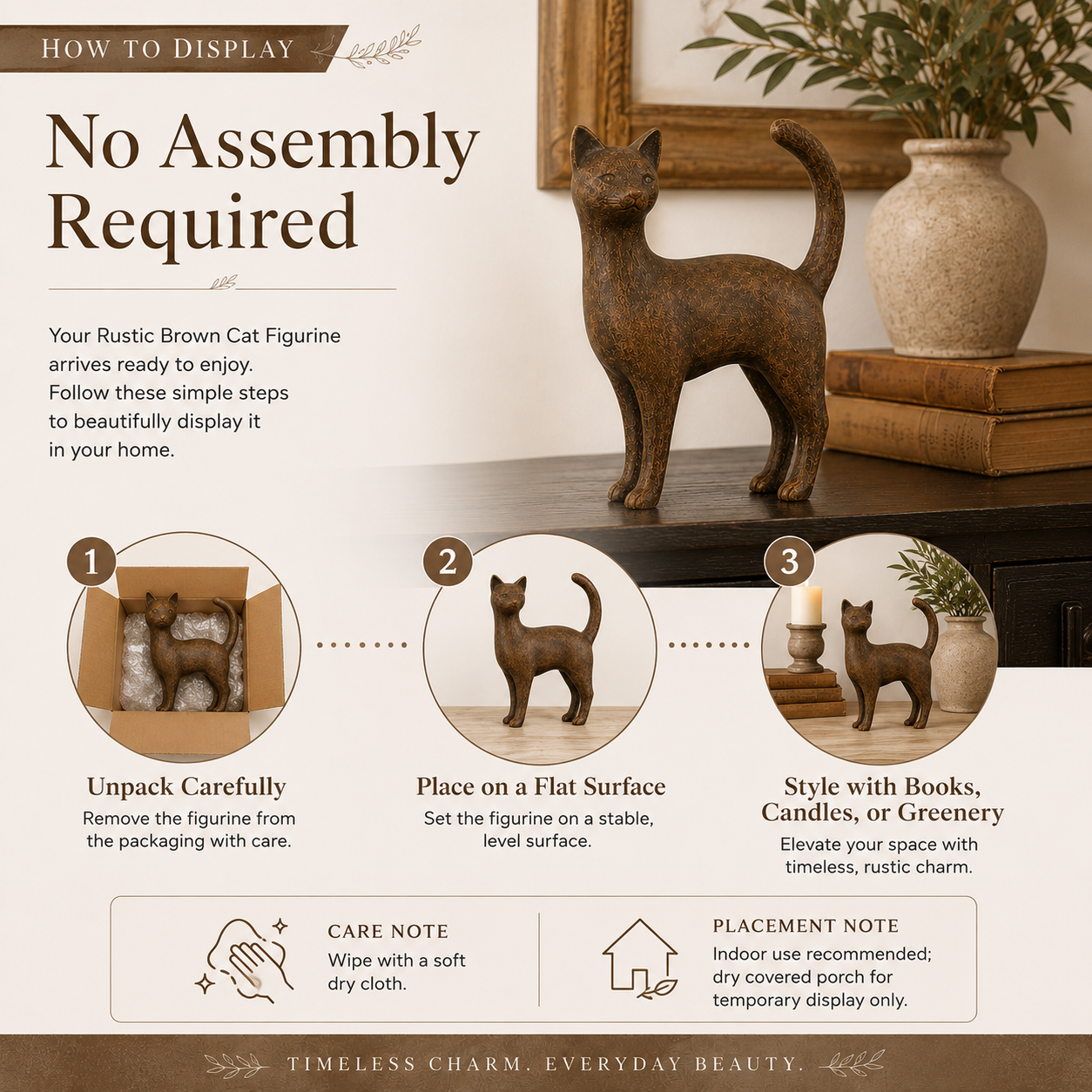 Rustic Brown Cat Figurine