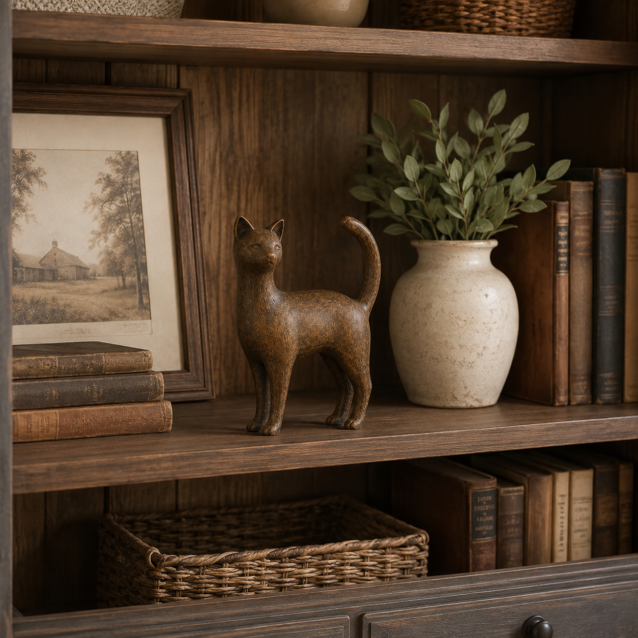 Rustic Brown Cat Figurine