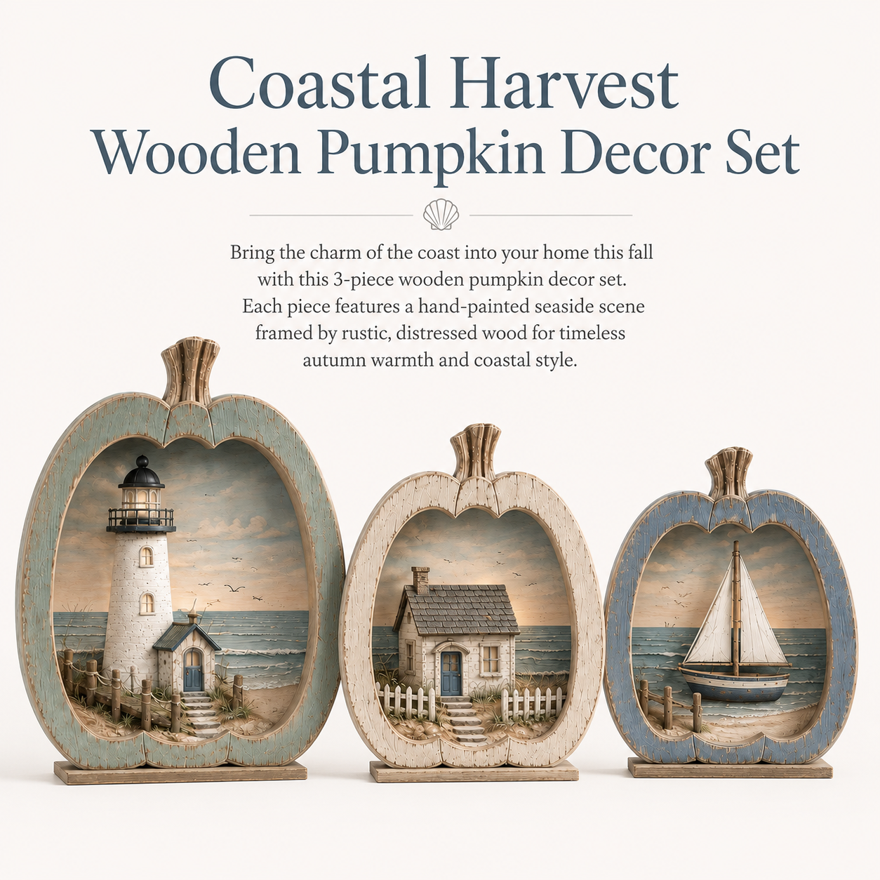 3-Piece Coastal Pumpkin Tabletop Decor Set