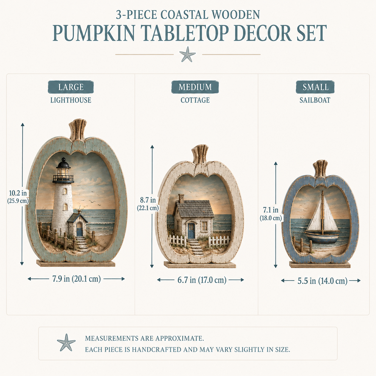 3-Piece Coastal Pumpkin Tabletop Decor Set
