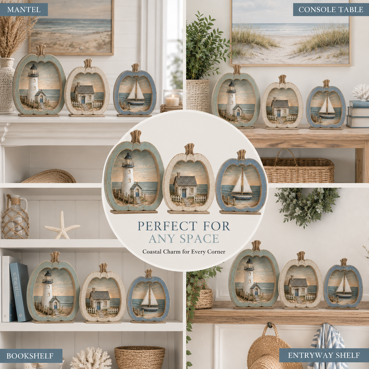 3-Piece Coastal Pumpkin Tabletop Decor Set