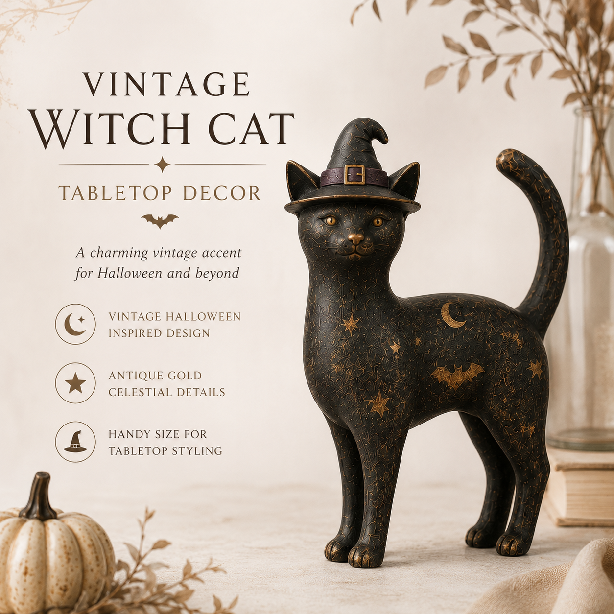 Vintage Black Cat Witch Figurine