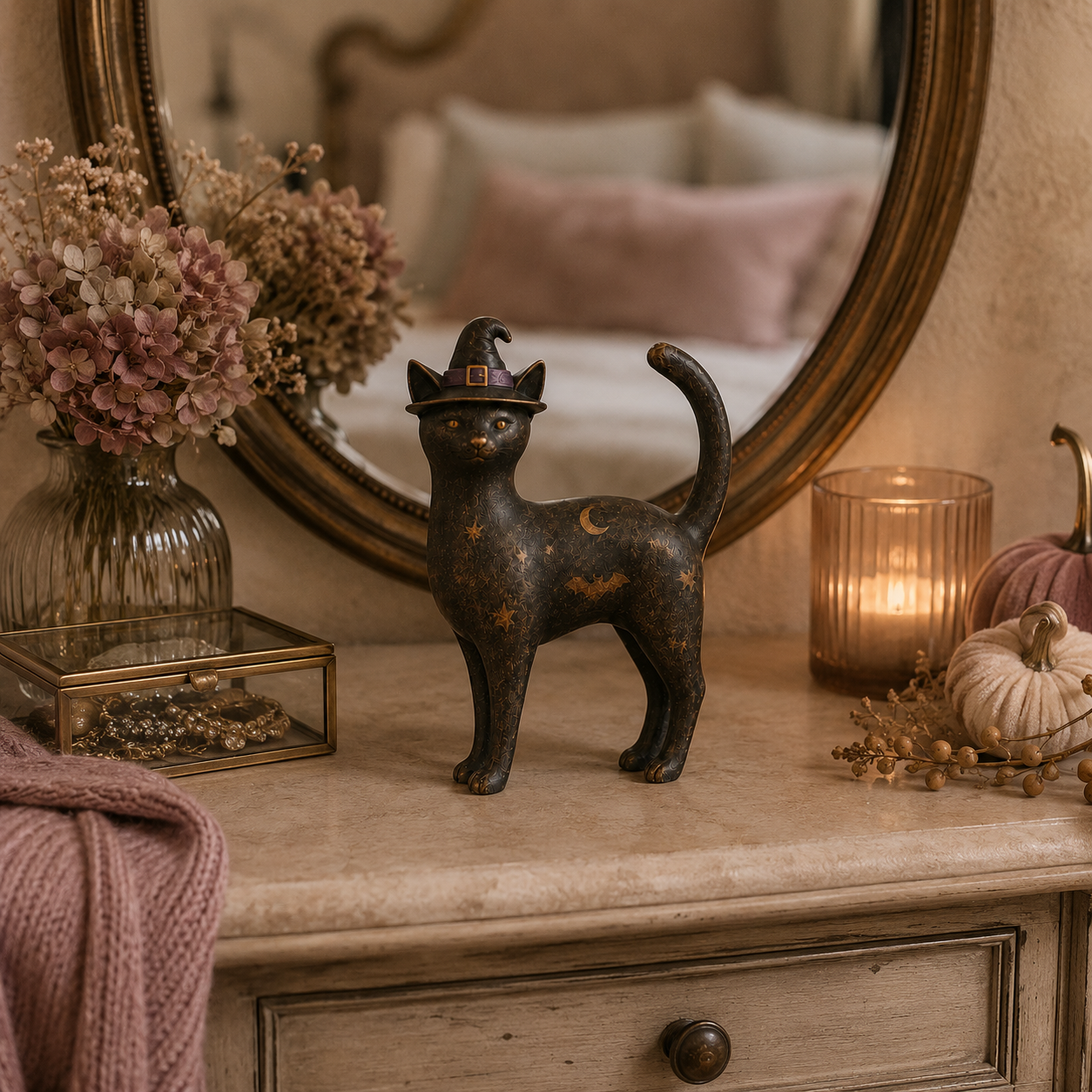 Vintage Black Cat Witch Figurine