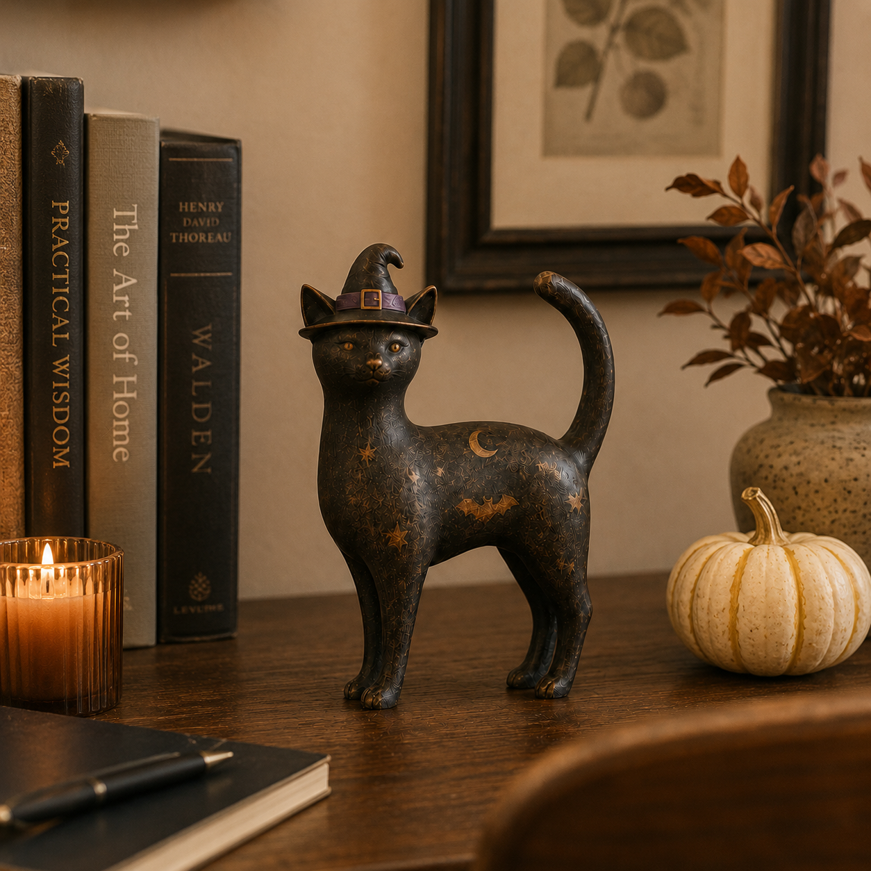 Vintage Black Cat Witch Figurine