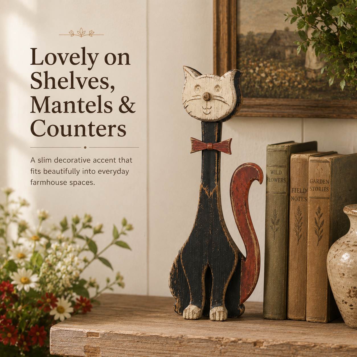 Rustic Whisker™ Vintage Wooden Cat Figurine