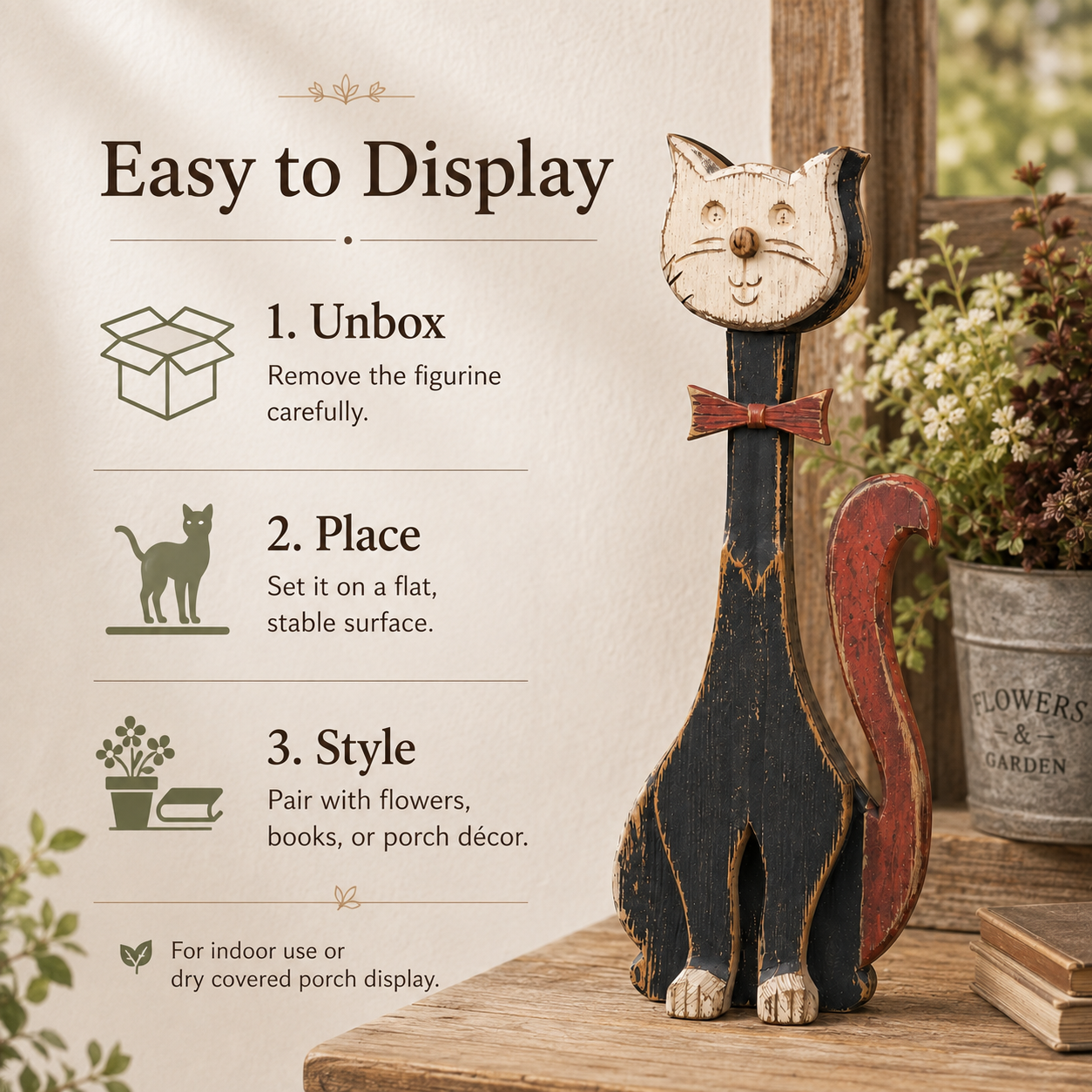 Rustic Whisker™ Vintage Wooden Cat Figurine