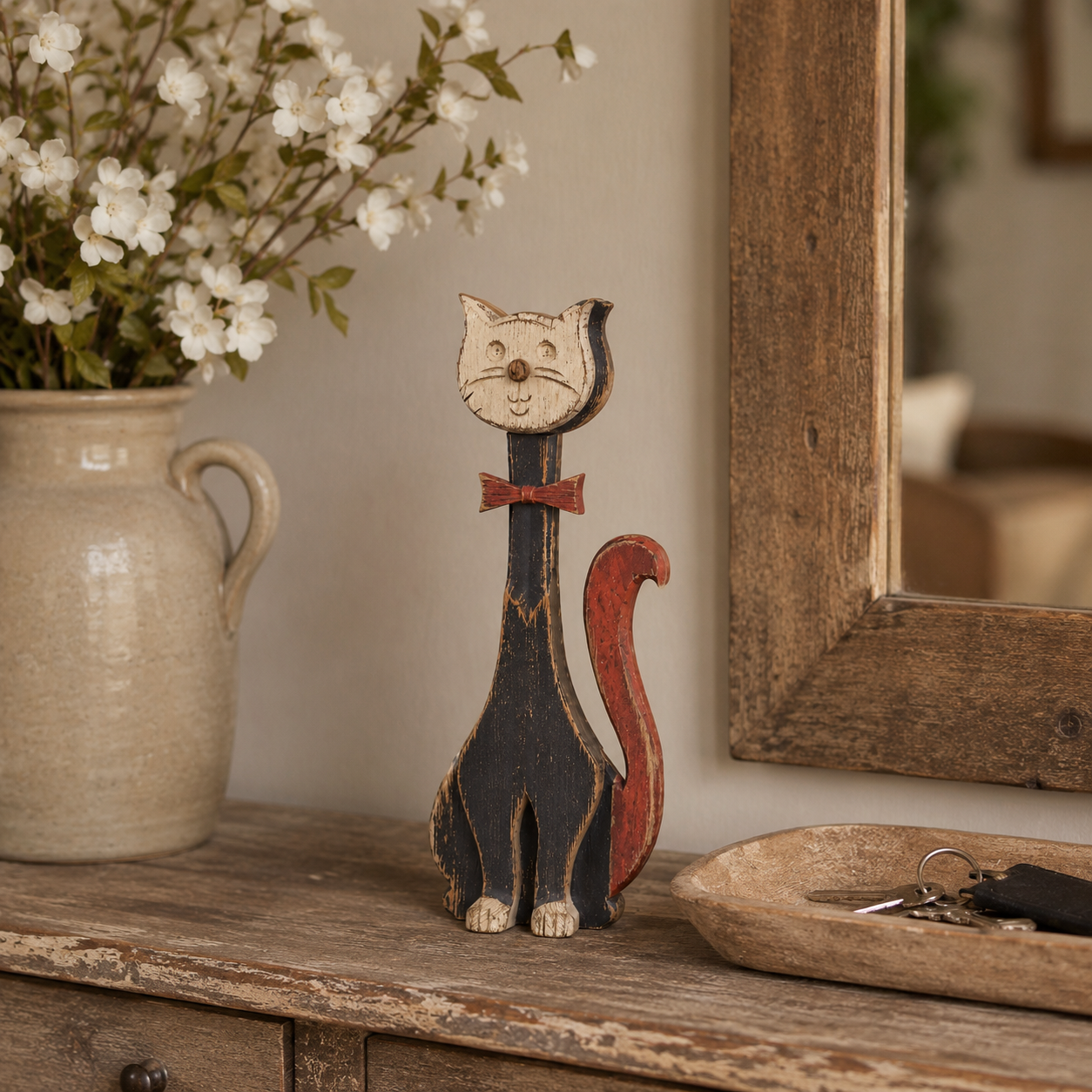Rustic Whisker™ Vintage Wooden Cat Figurine