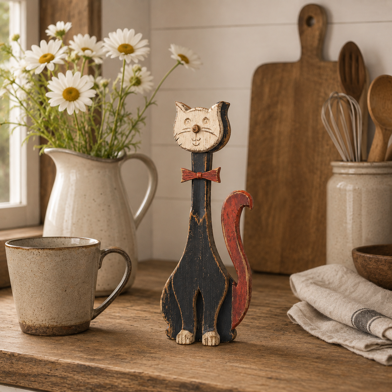 Rustic Whisker™ Vintage Wooden Cat Figurine