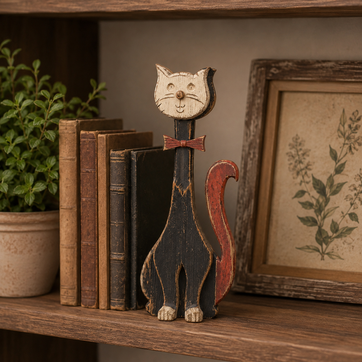 Rustic Whisker™ Vintage Wooden Cat Figurine