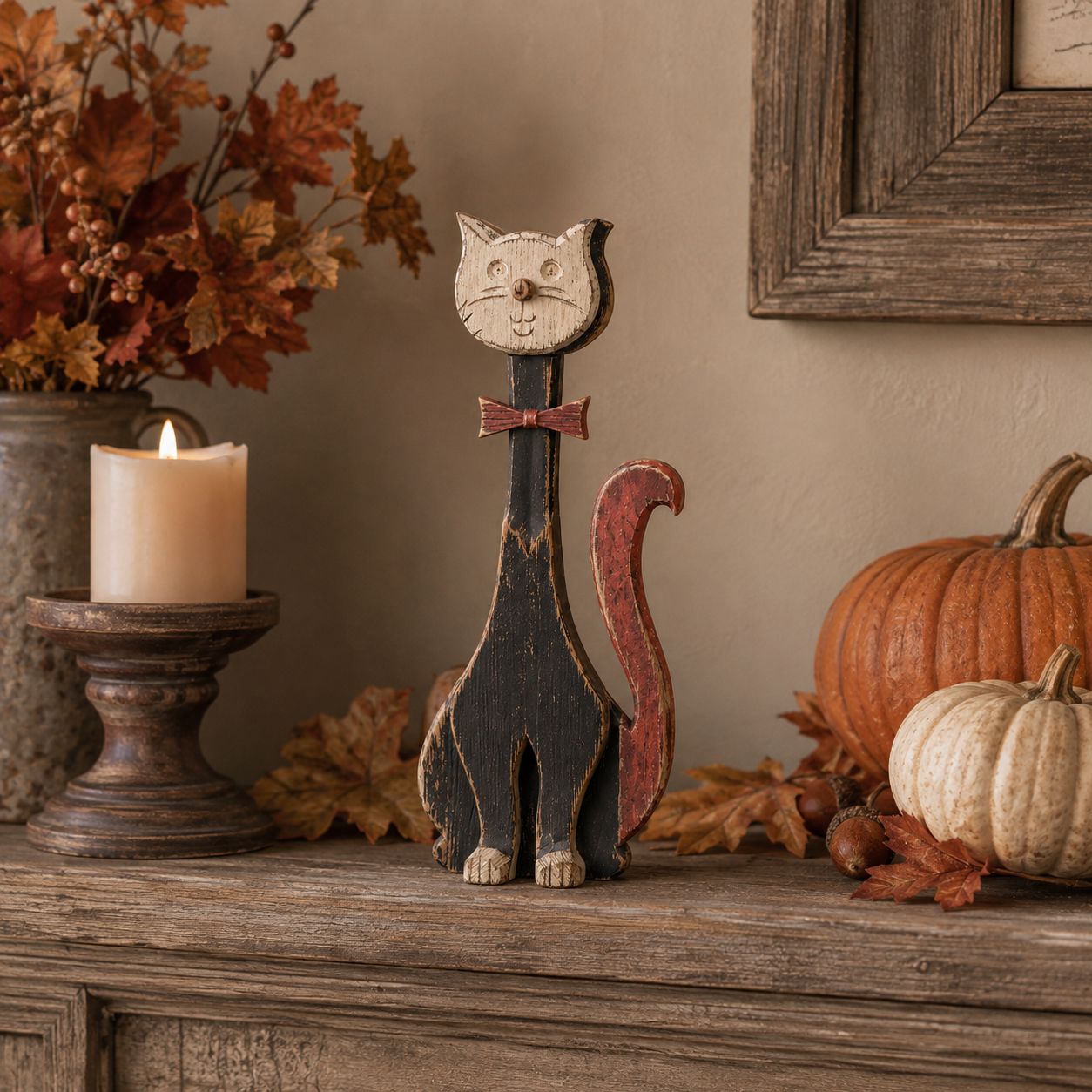 Rustic Whisker™ Vintage Wooden Cat Figurine