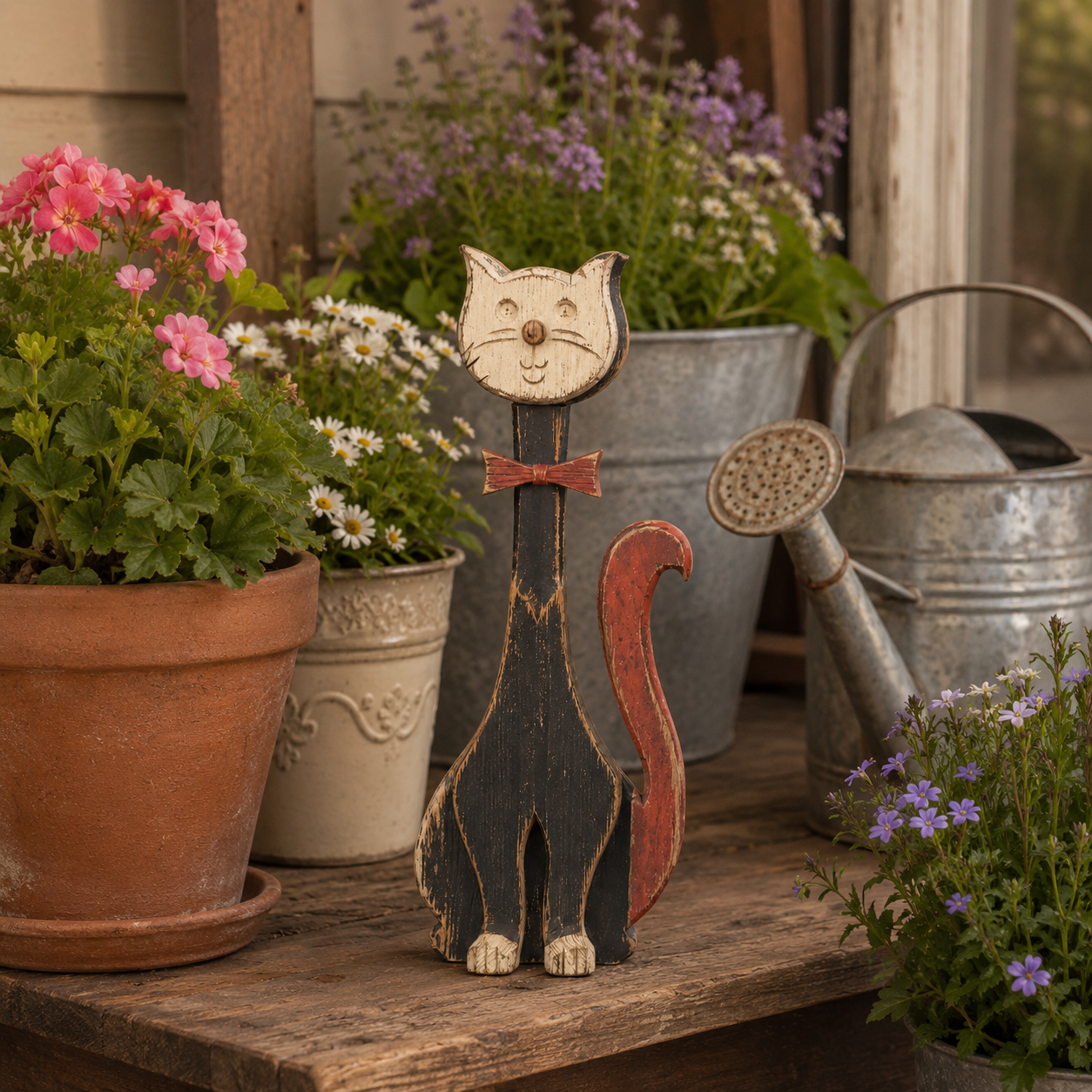 Rustic Whisker™ Vintage Wooden Cat Figurine