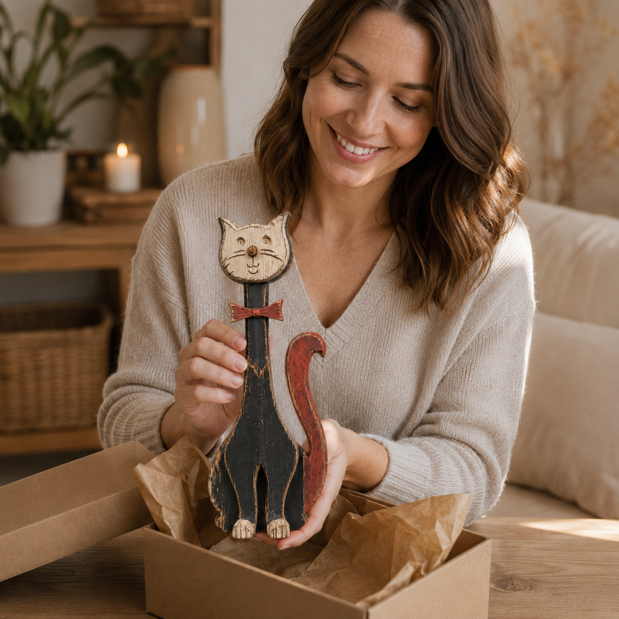 Rustic Whisker™ Vintage Wooden Cat Figurine