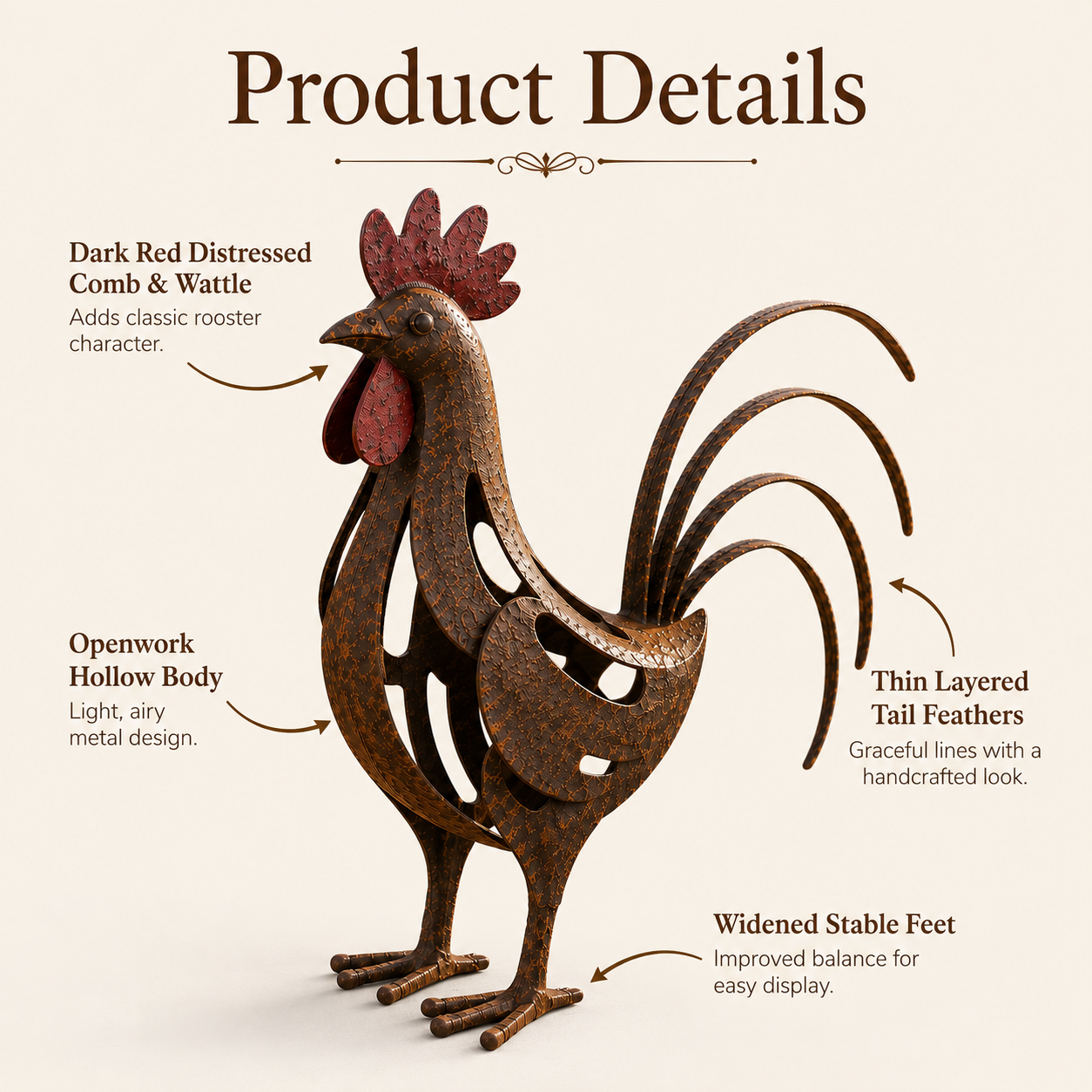 Rustic Metal Rooster Garden Decor
