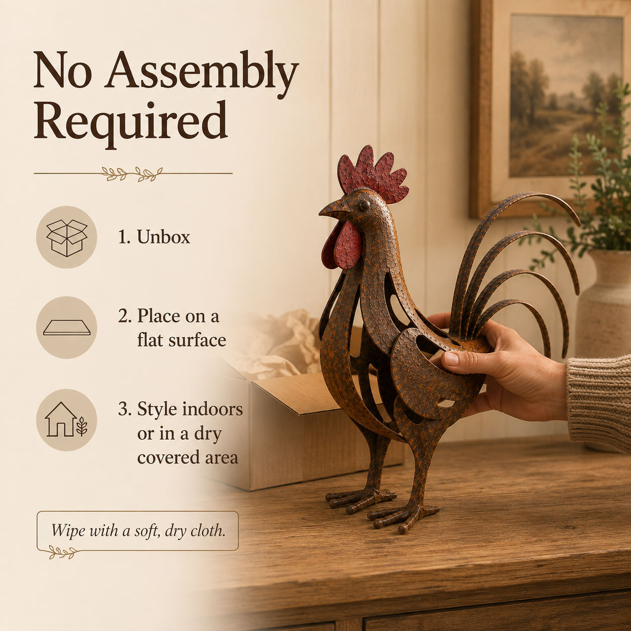 Rustic Metal Rooster Garden Decor