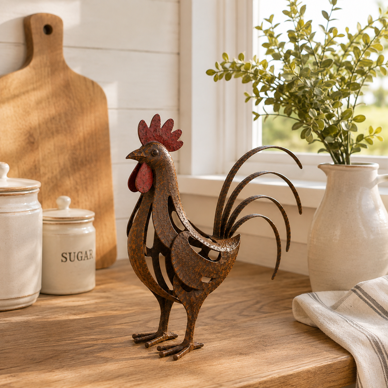 Rustic Metal Rooster Garden Decor