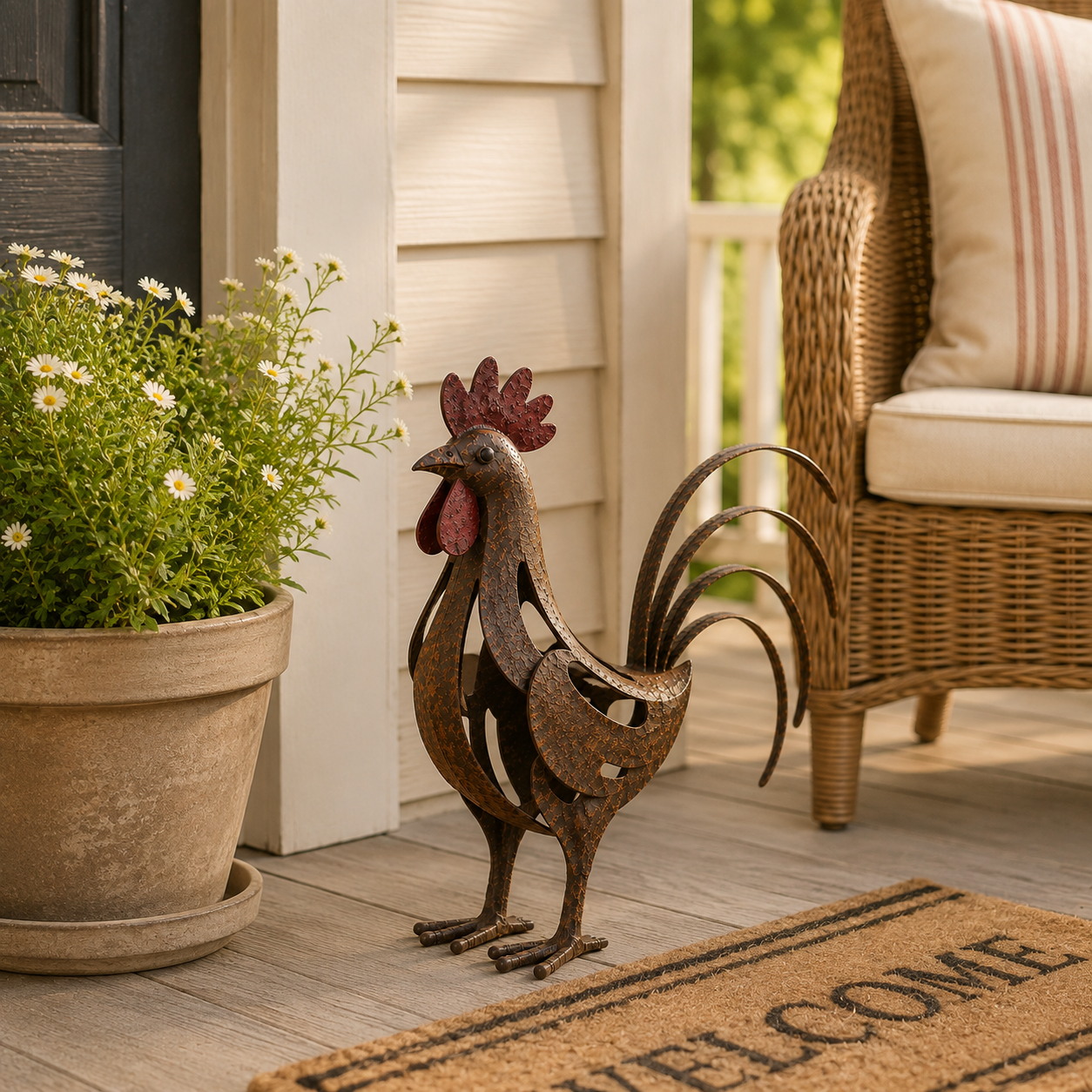 Rustic Metal Rooster Garden Decor